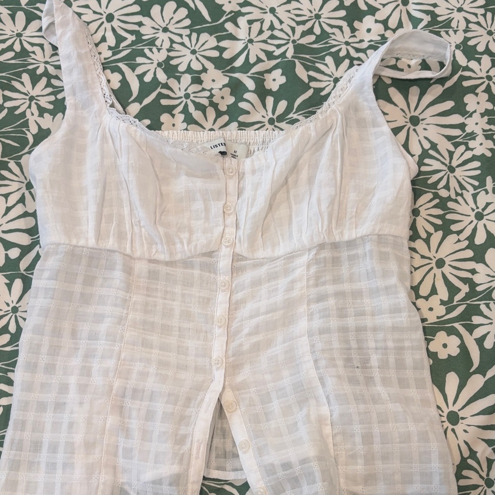 Hollister White Smocked Button-Up Blouse